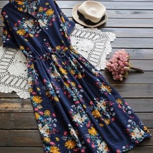 Zaful Flower Buttoned Drawstring Waist Shirt Dress